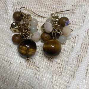 Gold/Faux Gold Amber Wood Dangle Earrings